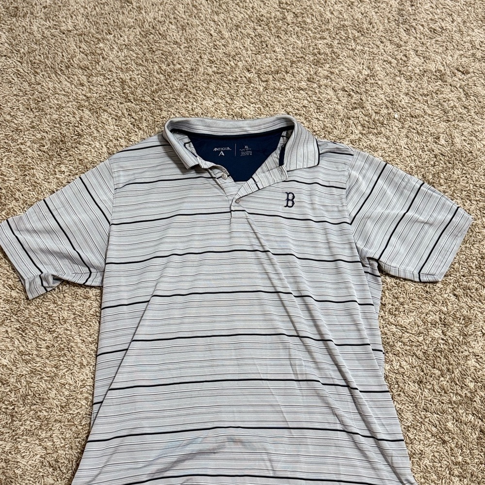 Boston Red Sox Antigua Men's Gray Striped Polo Shirt